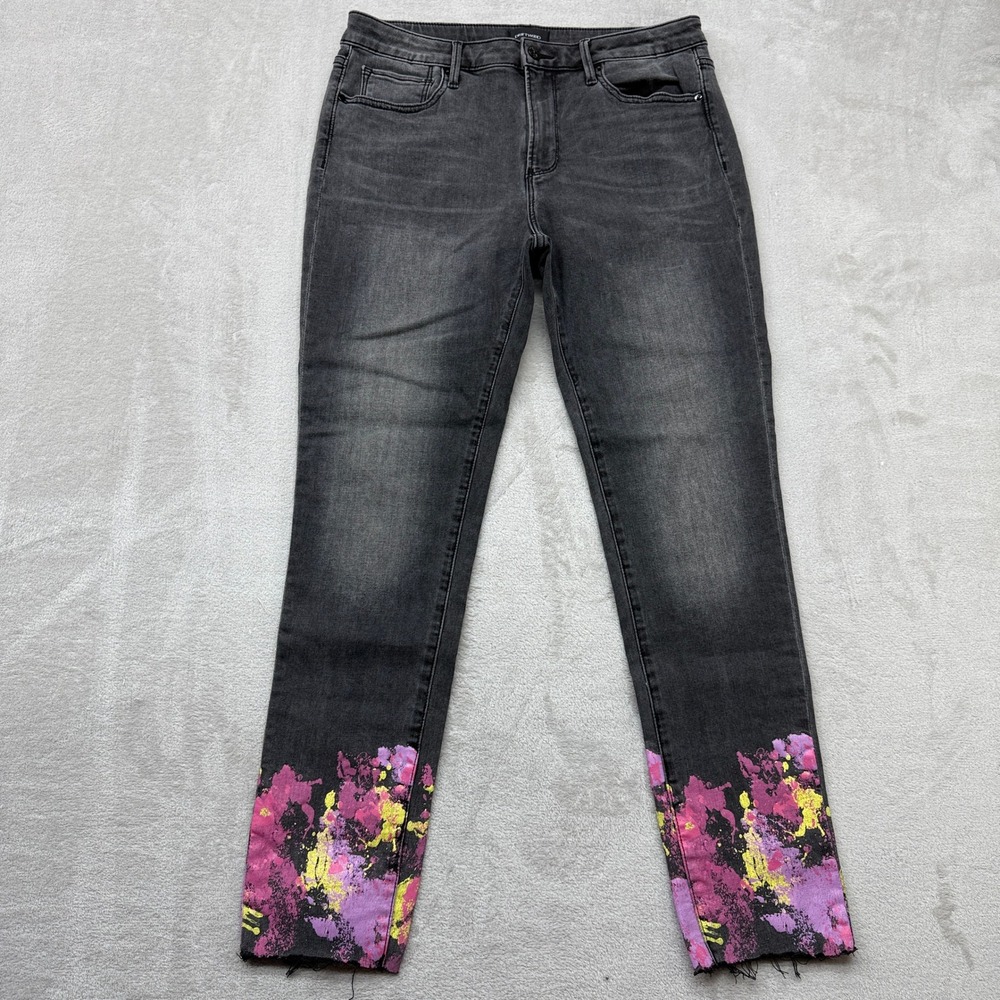 Driftwood Jeans Womens 30 Jackie High Rise Gray Pink Yellow Paint Splatter Denim